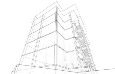 Yüksek binanın soyut mimari duvar kağıdı tasarımı, dijital konsept arkaplan