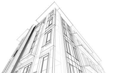 Yüksek binanın soyut mimari duvar kağıdı tasarımı, dijital konsept arkaplan