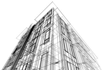 Yüksek binanın soyut mimari duvar kağıdı tasarımı, dijital konsept arkaplan