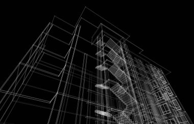 Yüksek binanın soyut mimari duvar kağıdı tasarımı, dijital konsept arkaplan