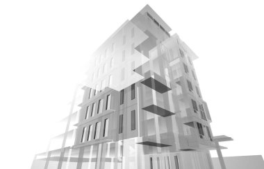 Yüksek binanın soyut mimari duvar kağıdı tasarımı, dijital konsept arkaplan