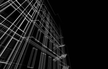 Yüksek binanın soyut mimari duvar kağıdı tasarımı, dijital konsept arkaplan