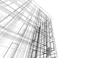 Yüksek binanın soyut mimari duvar kağıdı tasarımı, dijital konsept arkaplan