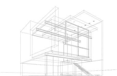 Binanın mimari 3d çizim çizim ev