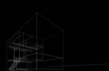 Binanın mimari 3d çizim çizim ev