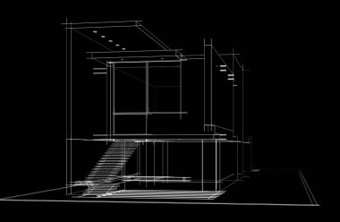 Binanın mimari 3d çizim çizim ev