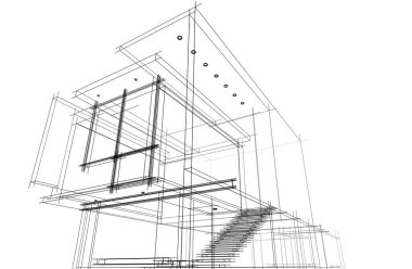 Binanın mimari 3d çizim çizim ev