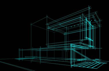 Binanın mimari 3d çizim çizim ev