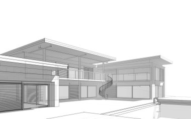 Binanın mimari 3d çizim çizim ev