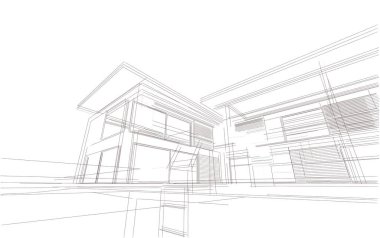 Binanın mimari 3d çizim çizim ev