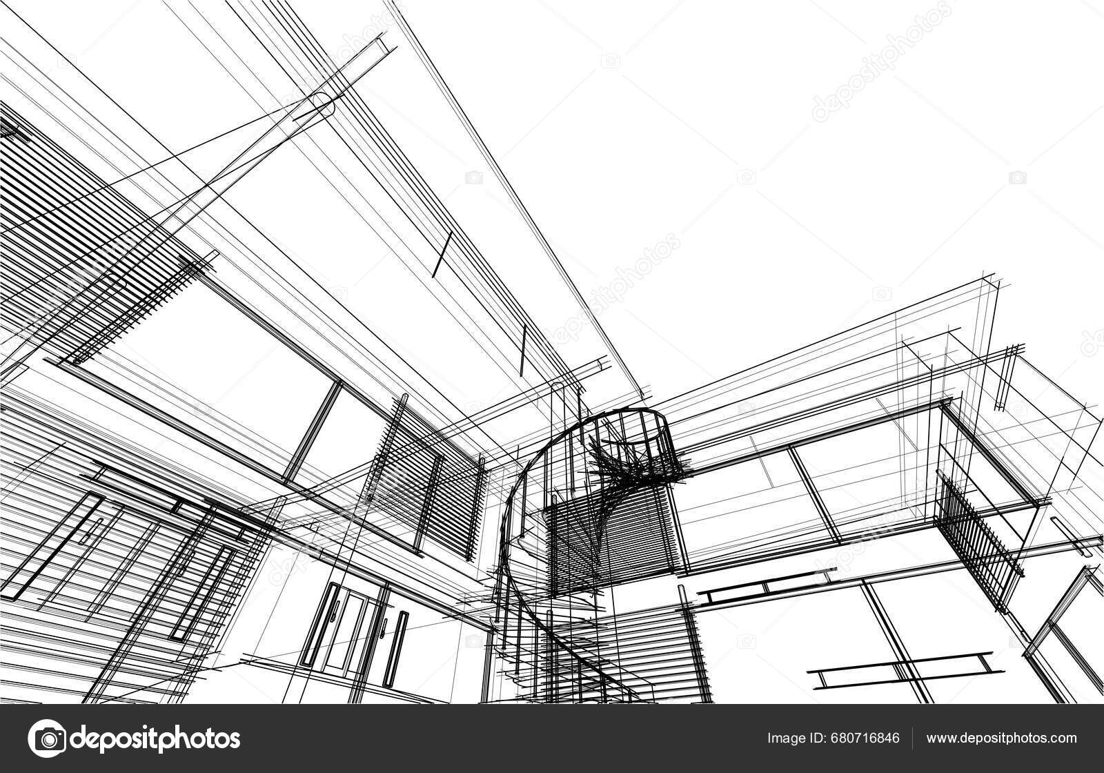 House Building Architectural Drawing Vector Illustration Stock Vector by ©YuriyA 680716846