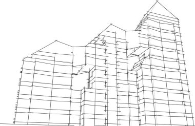 Yüksek binanın soyut mimari duvar kağıdı tasarımı, vektör illüstrasyonu 