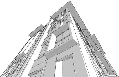 Yüksek binanın soyut mimari duvar kağıdı tasarımı, vektör illüstrasyonu 