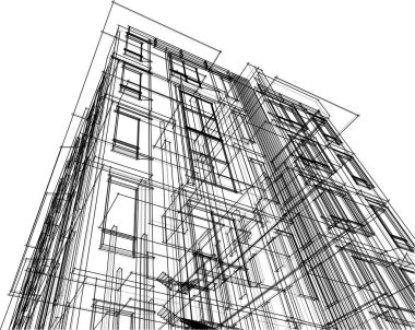 Yüksek binanın soyut mimari duvar kağıdı tasarımı, vektör illüstrasyonu 