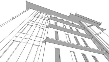 Yüksek binanın soyut mimari duvar kağıdı tasarımı, vektör illüstrasyonu 