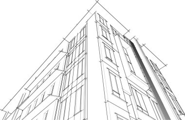 Yüksek binanın soyut mimari duvar kağıdı tasarımı, vektör illüstrasyonu 