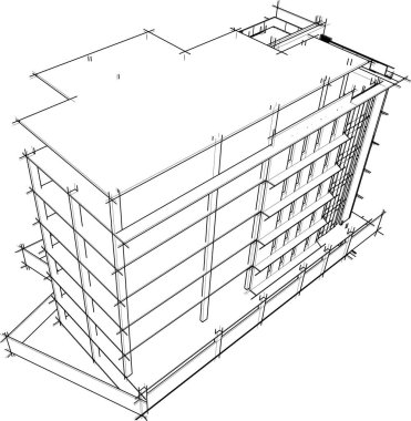 Yüksek binanın soyut mimari duvar kağıdı tasarımı, dijital konsept arkaplan