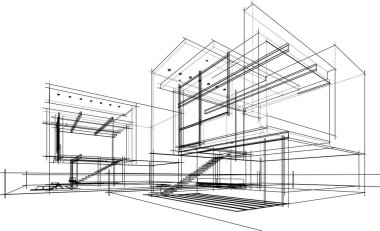 Ev yapımı mimari çizim vektörü illüstrasyonu