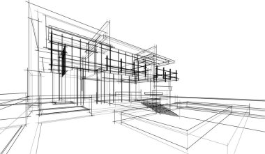 Ev yapımı mimari çizim vektörü illüstrasyonu