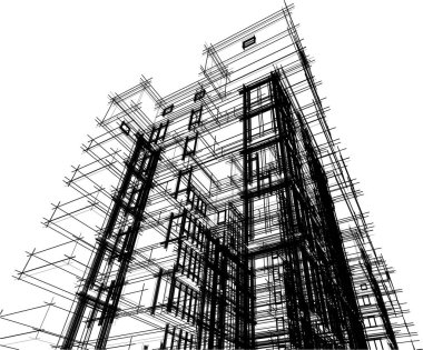 Yüksek binanın soyut mimari duvar kağıdı tasarımı, dijital konsept arkaplan