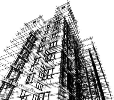 Yüksek binanın soyut mimari duvar kağıdı tasarımı, dijital konsept arkaplan