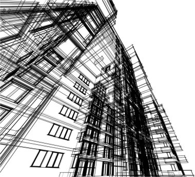 Yüksek binanın soyut mimari duvar kağıdı tasarımı, dijital konsept arkaplan