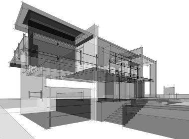 Binanın mimari 3d çizim çizim ev