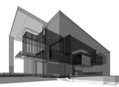 Binanın mimari 3d çizim çizim ev