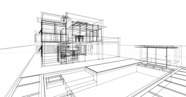 Binanın mimari 3d çizim çizim ev