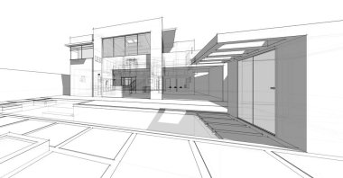 Binanın mimari 3d çizim çizim ev