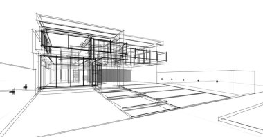 Binanın mimari 3d çizim çizim ev