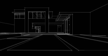 Binanın mimari 3d çizim çizim ev