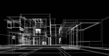 Binanın mimari 3d çizim çizim ev