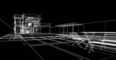 Binanın mimari 3d çizim çizim ev