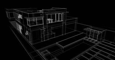 Binanın mimari 3d çizim çizim ev