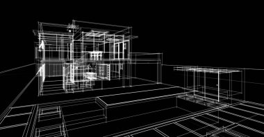 Binanın mimari 3d çizim çizim ev