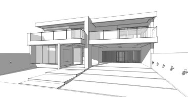 Binanın mimari 3d çizim çizim ev