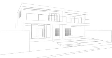 Binanın mimari 3d çizim çizim ev