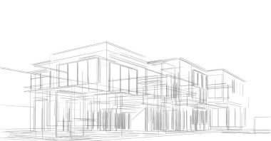 Binanın mimari 3d çizim çizim ev