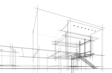 Binanın mimari 3d çizim çizim ev