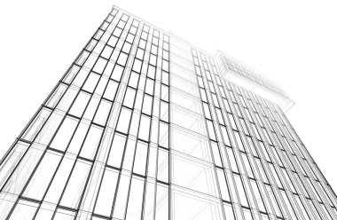 Yüksek binanın soyut mimari duvar kağıdı tasarımı, dijital konsept arkaplan