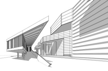 Yüksek binanın soyut mimari duvar kağıdı tasarımı, dijital konsept arkaplan