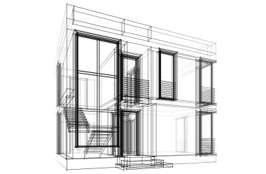 Binanın mimari 3d çizim çizim ev