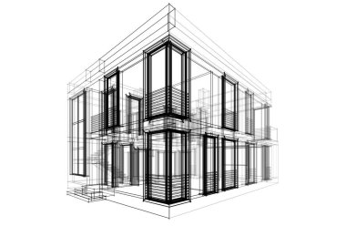 Binanın mimari 3d çizim çizim ev