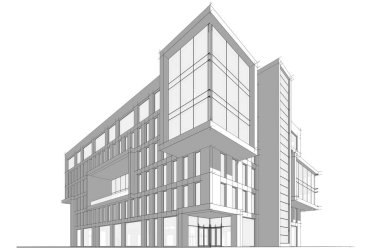 Yüksek binanın soyut mimari duvar kağıdı tasarımı, dijital konsept arkaplan