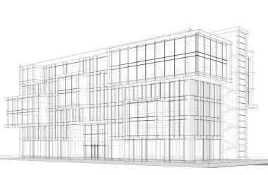 Yüksek binanın soyut mimari duvar kağıdı tasarımı, dijital konsept arkaplan