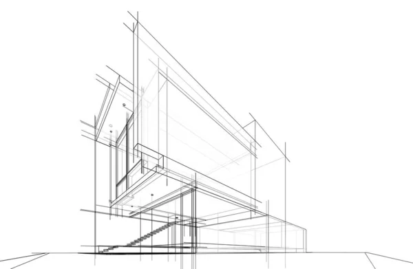 Hus Byggnad Arkitektonisk Ritning Illustration — Stockfoto