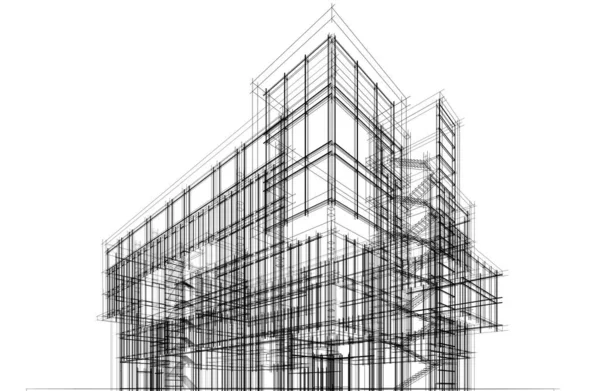 Abstracte Architectuur Behang Ontwerp Van Het Hoge Gebouw Digitale Concept — Stockfoto