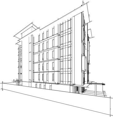 Yüksek binanın soyut mimari duvar kağıdı tasarımı, vektör illüstrasyonu 