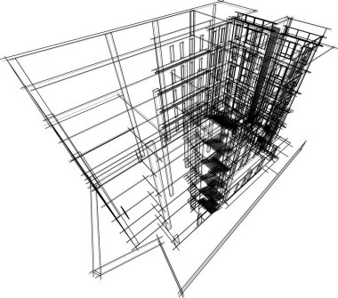 Yüksek binanın soyut mimari duvar kağıdı tasarımı, vektör illüstrasyonu 